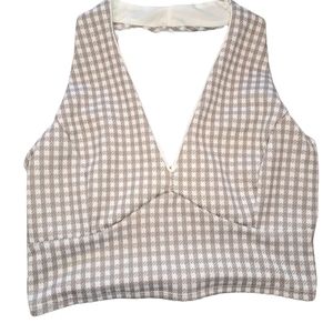 NEW Saints21 Gray Plaid Crop Halter Top Size Large